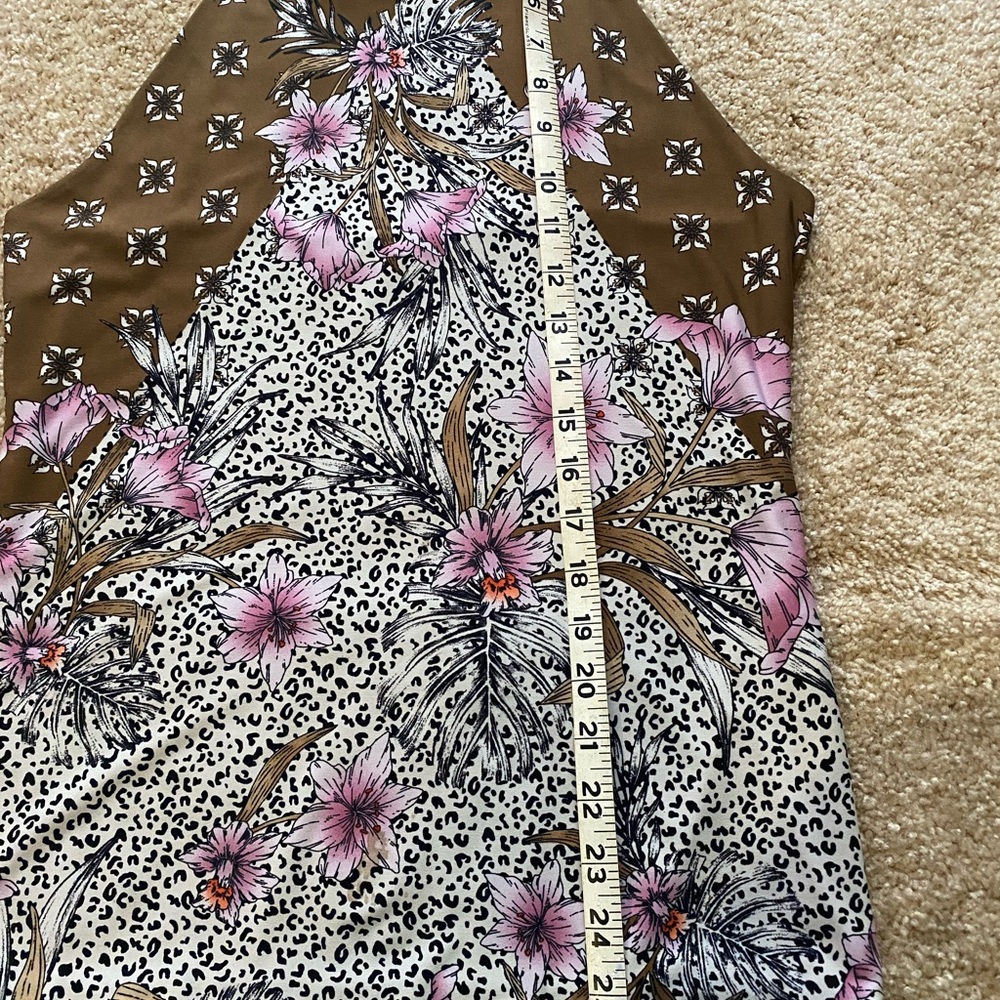 White House Black Market Brown Halter Floral Camisole with Pink Flowers - Picture 5 of 6